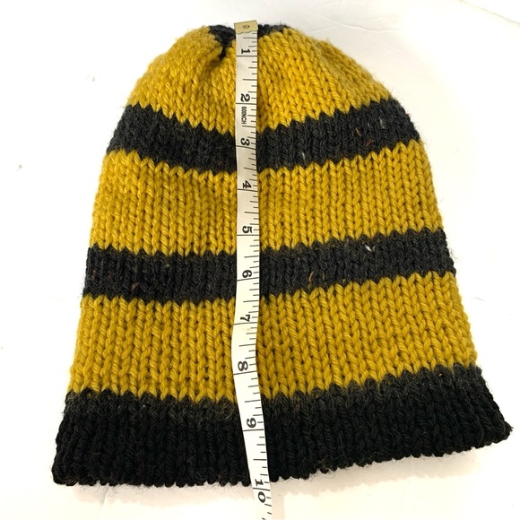 Yellow and Black Striped knit Winter Hat Toque - Picture 5 of 8